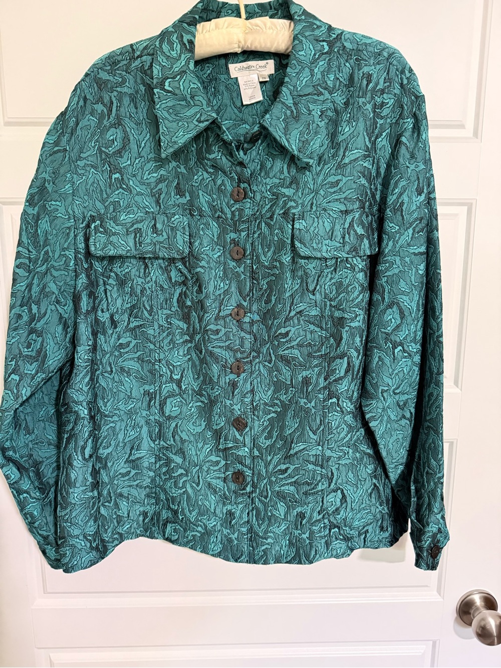 Coldwater Creek Teal Patterned Button-Front Jacket